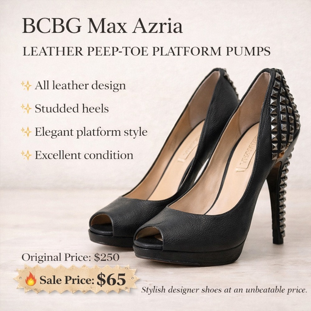 BCBGMaxAzria Black Studded Peep-Toe Heels